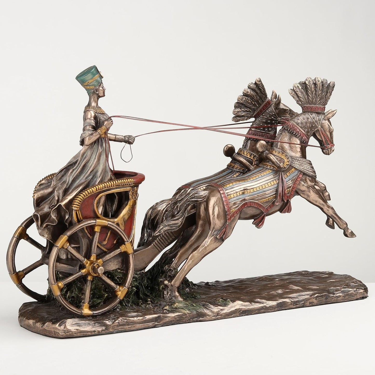Veronese Design 11 5/8 Inch Egyptian Queen Nefertiti On Chariot Statue Cold Cast Resin Bronze Finish Statue