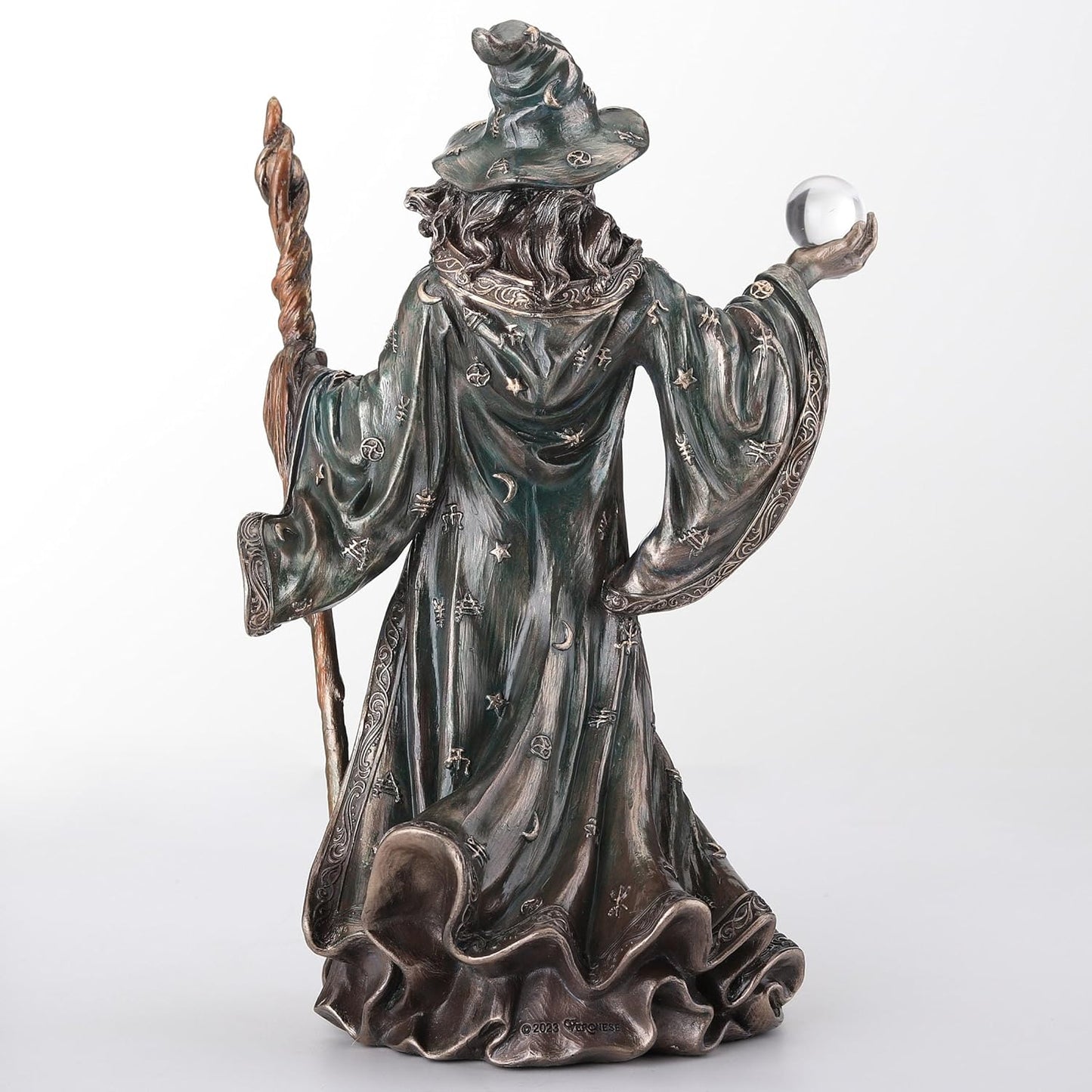 Veronese Design 8 1/8 Inch Wizard Holding Crystal Ball and Staff Cold Cast Resin Bronze Finish Sculpture