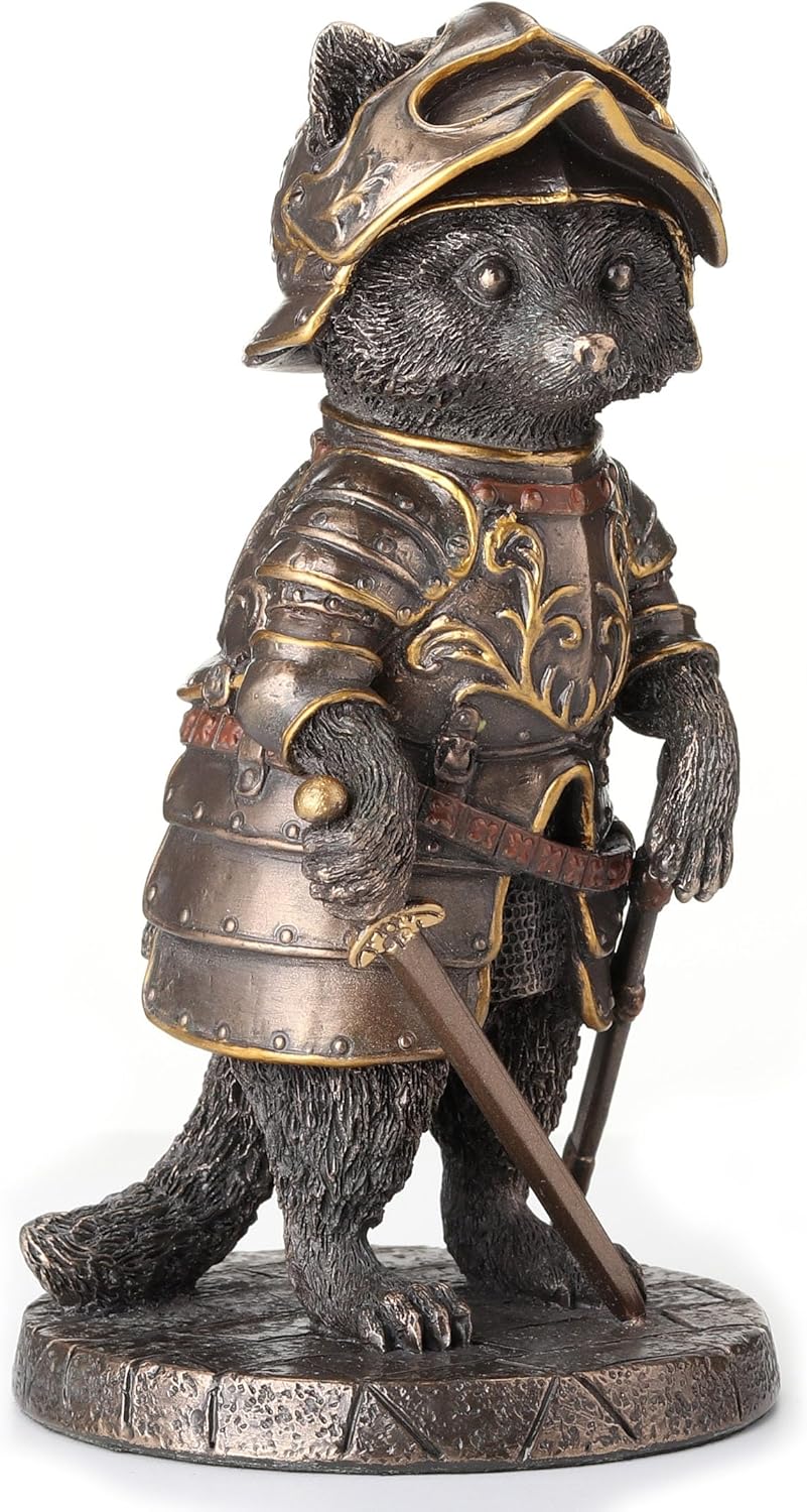 Veronese Design Sir Laveur Raccoon Man at Arms Animal Knight Cold Cast Bronze Finish Statue