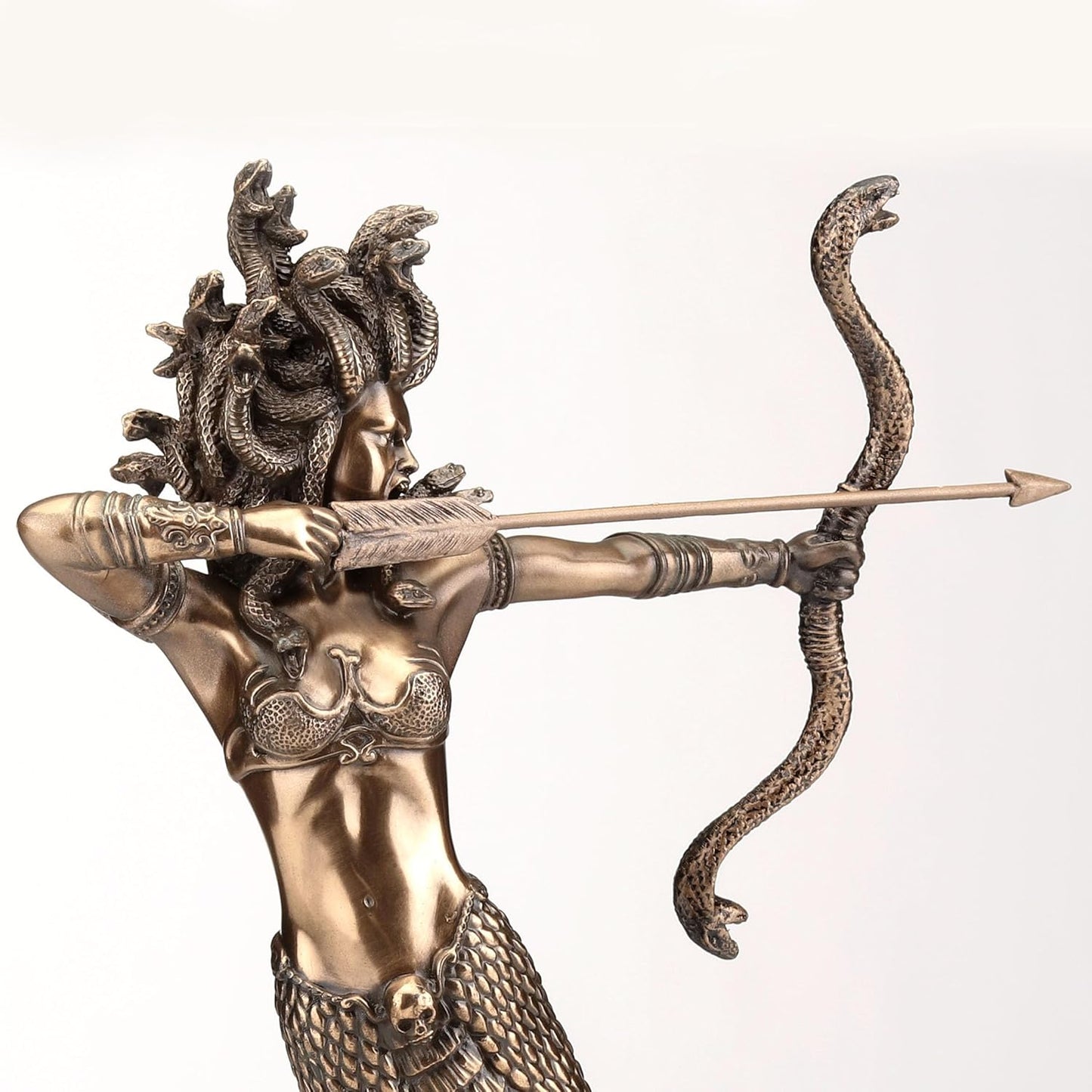 9 Inch Furious Medusa Shooting Arrow Resin Sculpture Bronze Finish