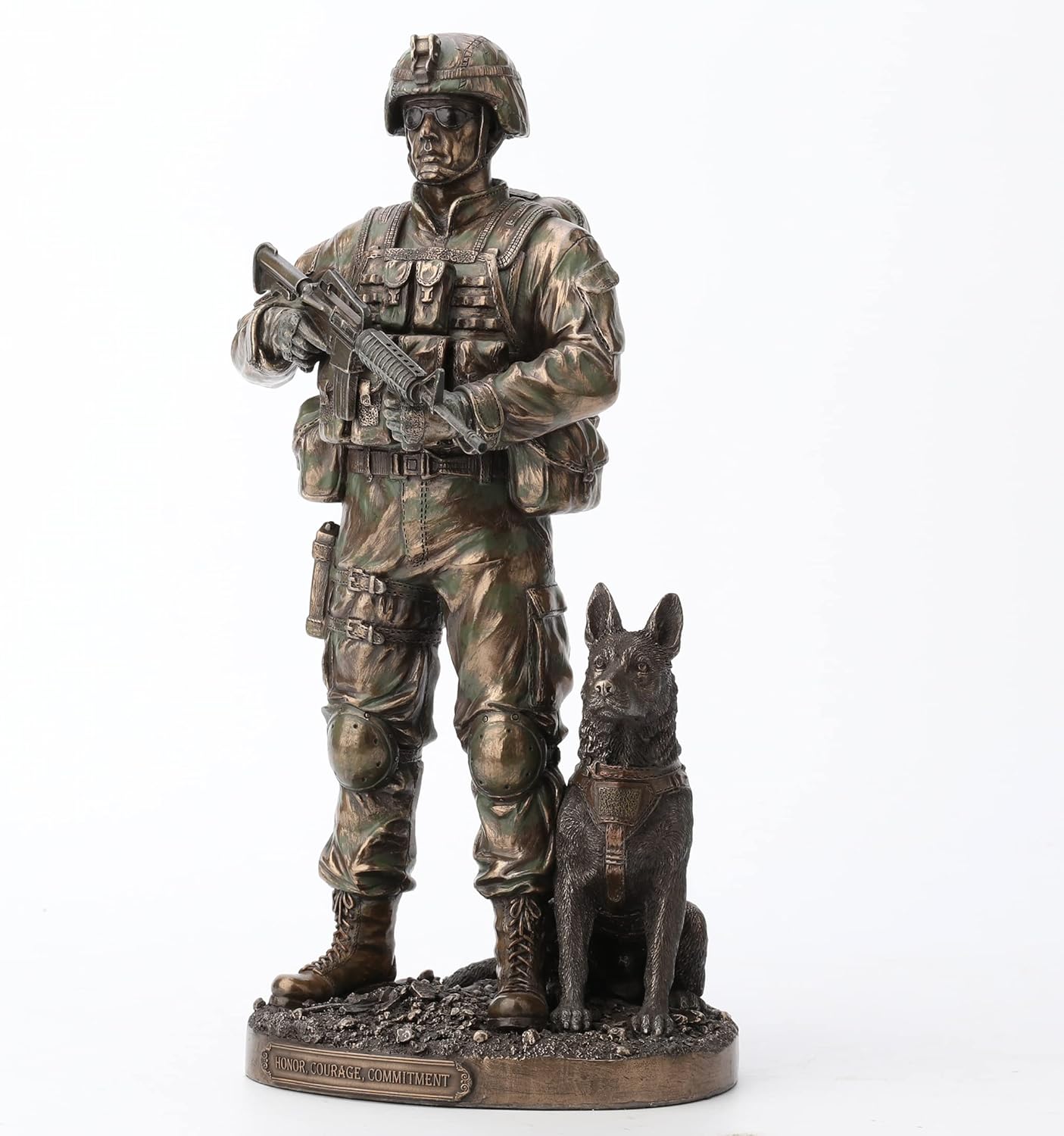 VERONESE Us Army Soldier And Dog Statue Honor, Courage, Commitment Figurine