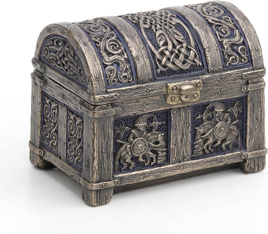 Veronese Design 3" Norse Vendel Rider Treasure Chest Resin Sculpture Bronze Finish