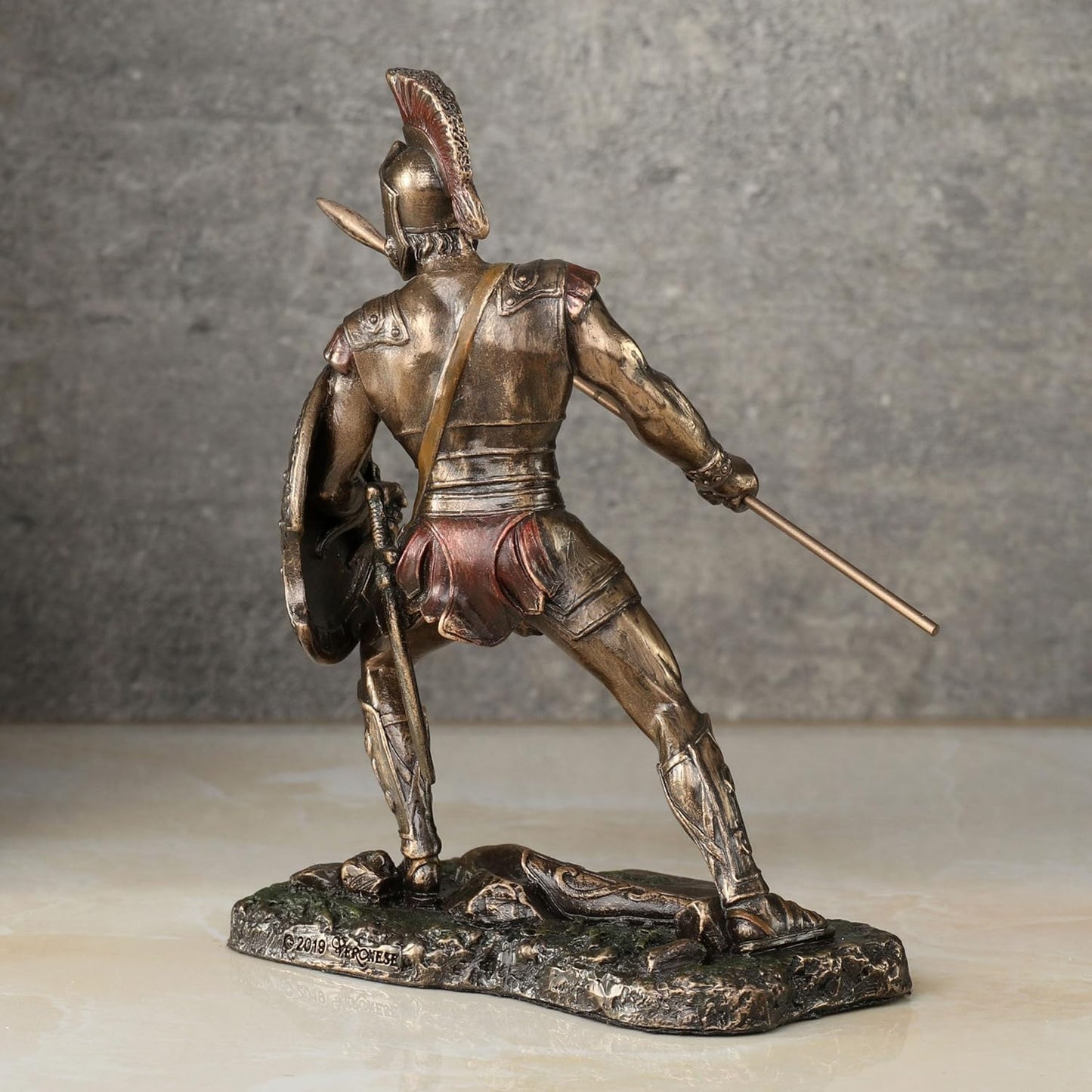 Veronese Design Achilles Rage Trojan War Hero Achilleus Holding Spear and Shield Statue