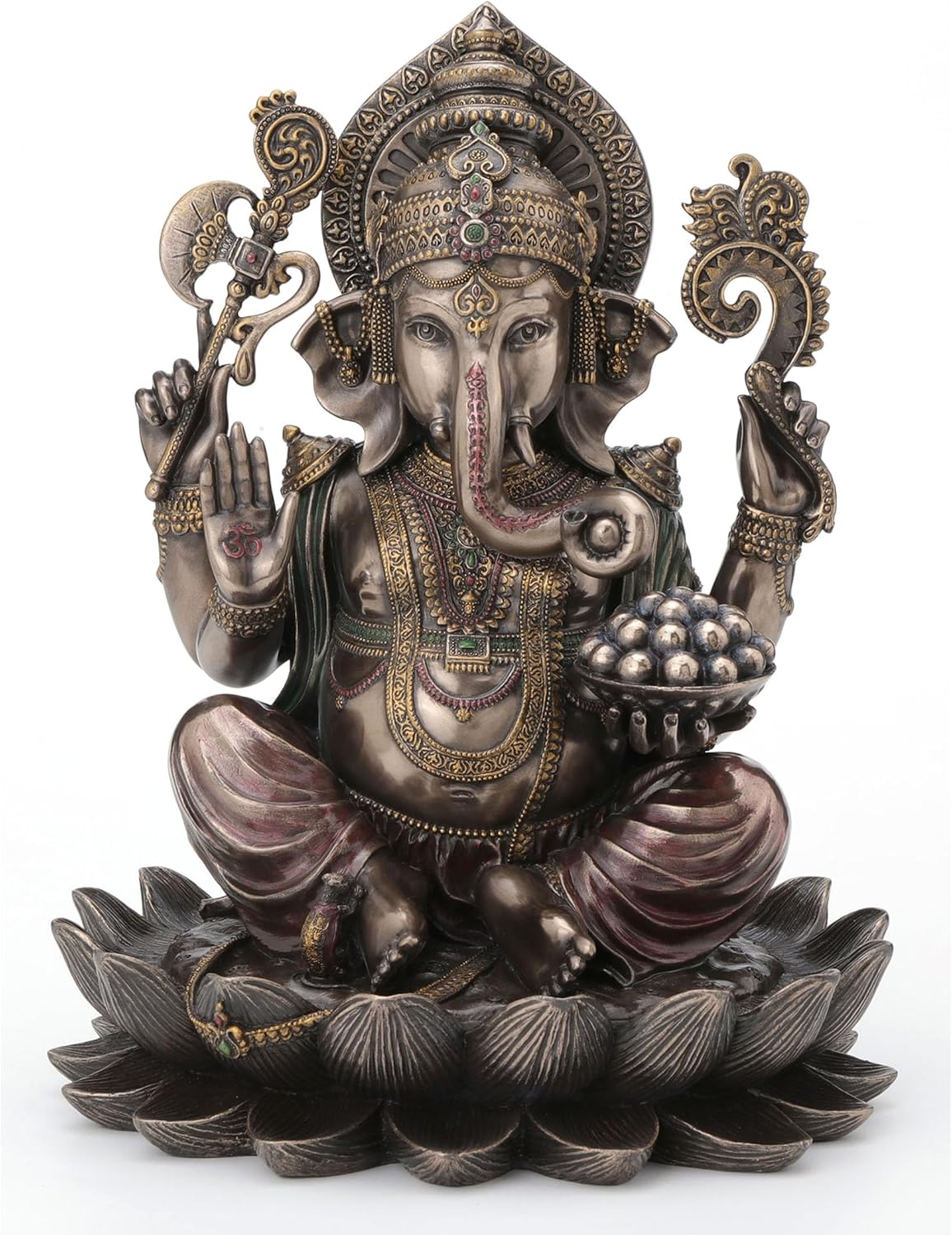 Veronese Design Bronze Finish Ganesha Seated On Lotus Holding Sacred Objects Statue