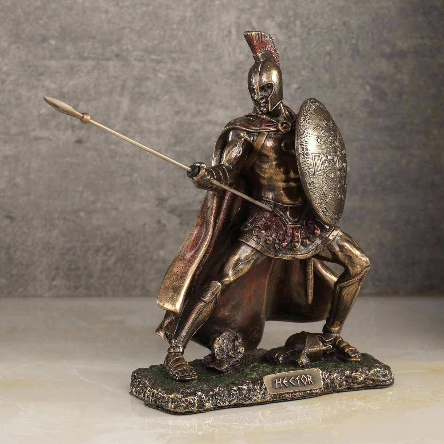 Veronese Design Hector Trojan Prince Warrior of Troy Holding Spear and Shield Statue