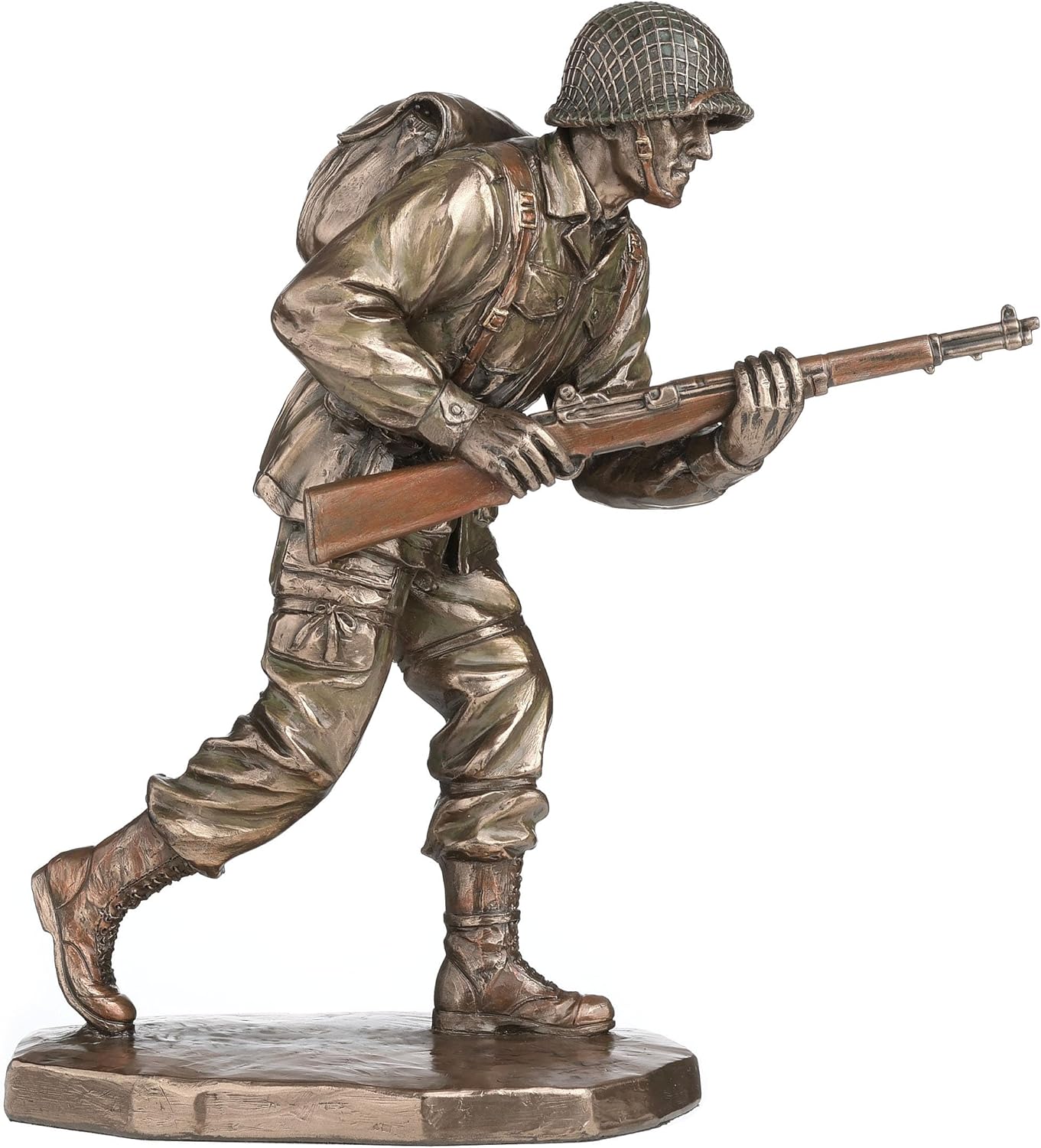 Veroese Design 9 3/8 Inch US Army Soldier Rifle Infantryman Cold Cast Resin Bronze Finish Sculpture Military Gift Decor Statue
