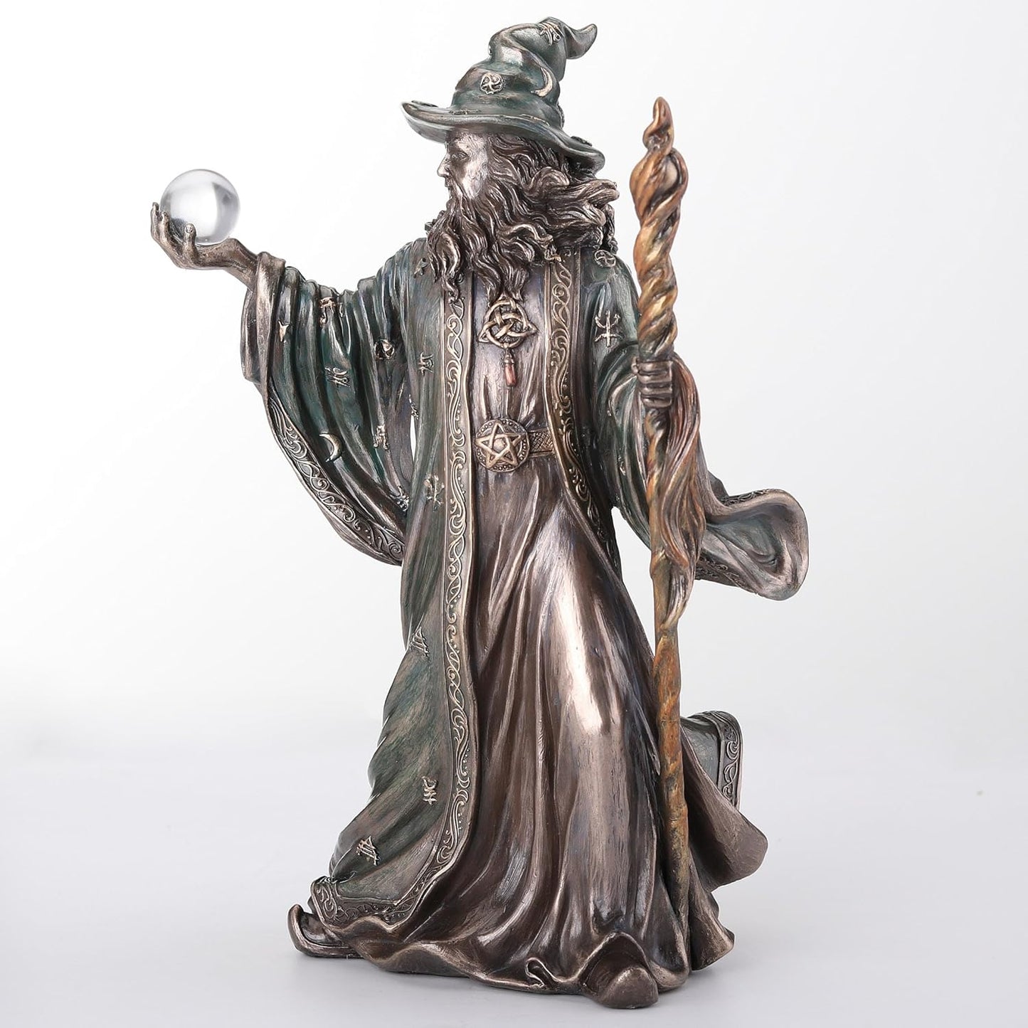 Veronese Design 8 1/8 Inch Wizard Holding Crystal Ball and Staff Cold Cast Resin Bronze Finish Sculpture