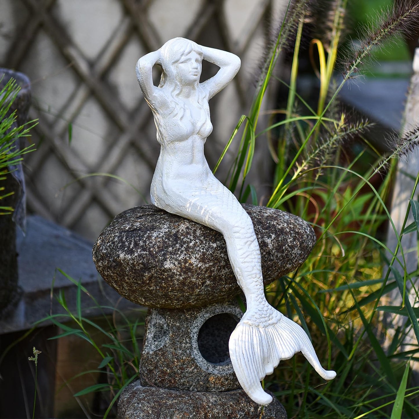 7 5/8" Tall Mermaid Lying Down Statue Nautical Sculpture Figurine