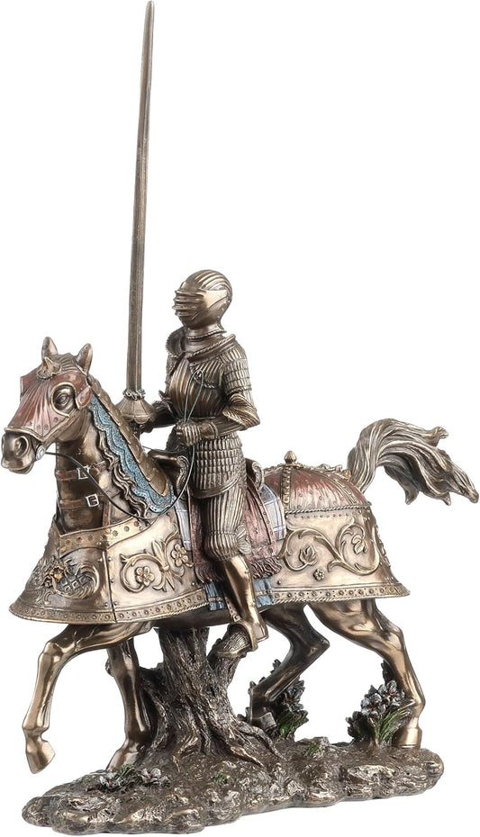 US 13.75" Bronze Color Medieval Armored Knight and Horse House Décor