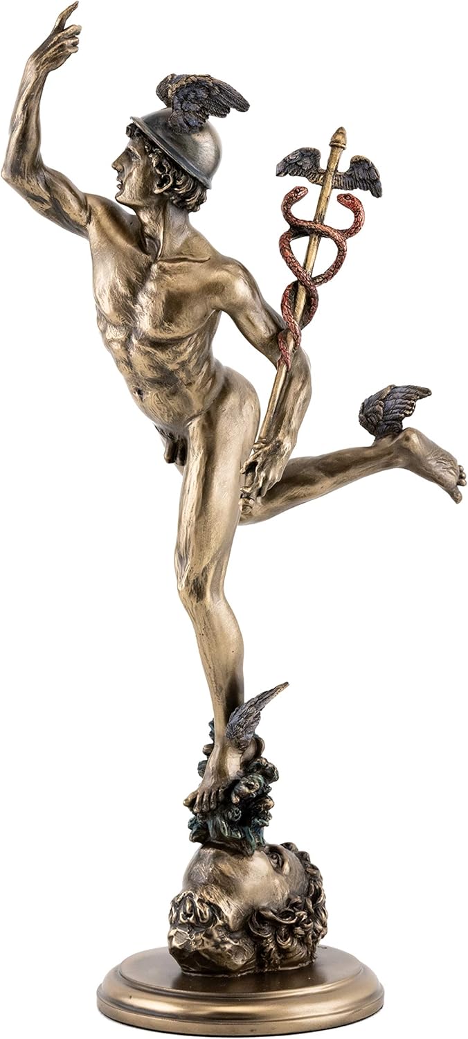 14 Inch Decorative Bronze Look Antique Replica Flying Mercury Figurine