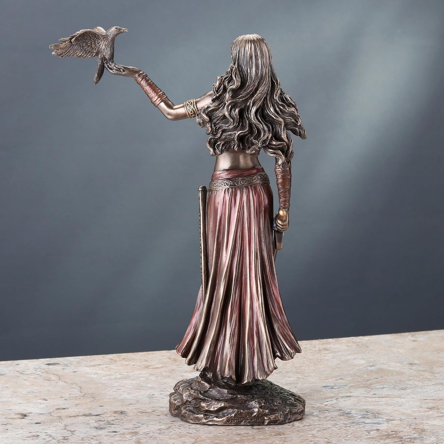 Veronese Design 10 1/4 Inch Celtic Goddess Morrigan with Crow and Sword Resin Statue Bronze Finish