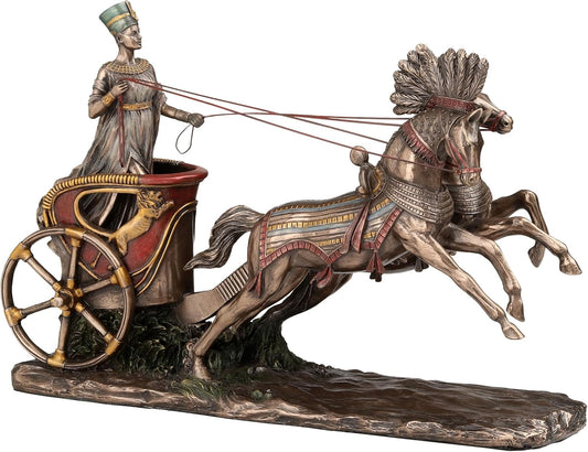 Veronese Design 11 5/8 Inch Egyptian Queen Nefertiti On Chariot Statue Cold Cast Resin Bronze Finish Statue