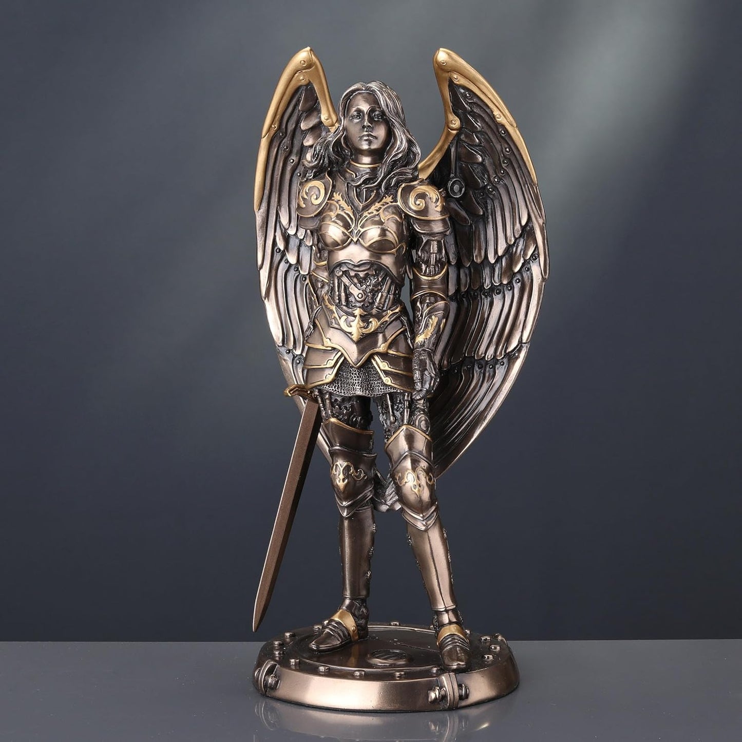 Veronese Design 9 5/8 Inch Tall Steampunk Armored Female Angelic Knight Cold Cast Bronzed Resin Sculpture Fantasy Collectible Figurine