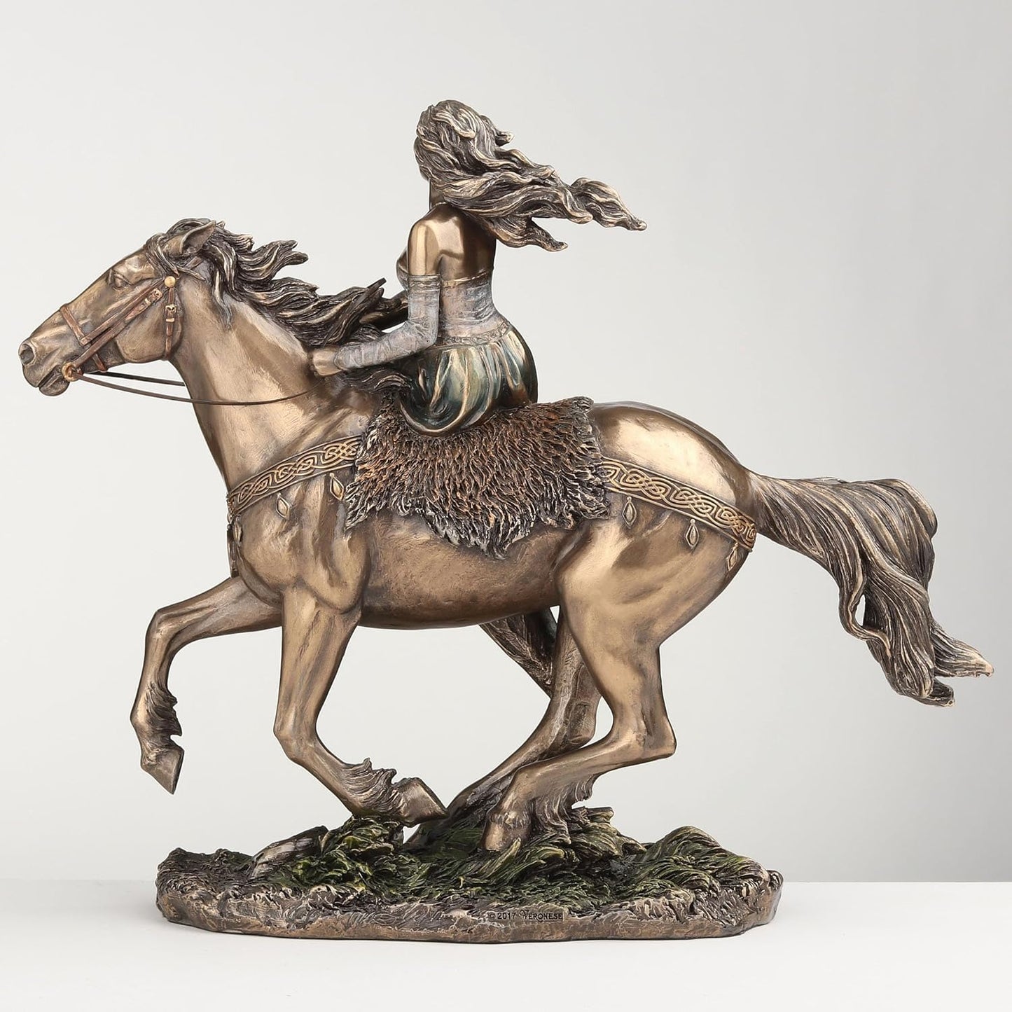Veronese Design 9 1/4 Inch Rhiannon Epona Celtic Goddess on Horse Cold Cast Resin Bronze Finish Statue