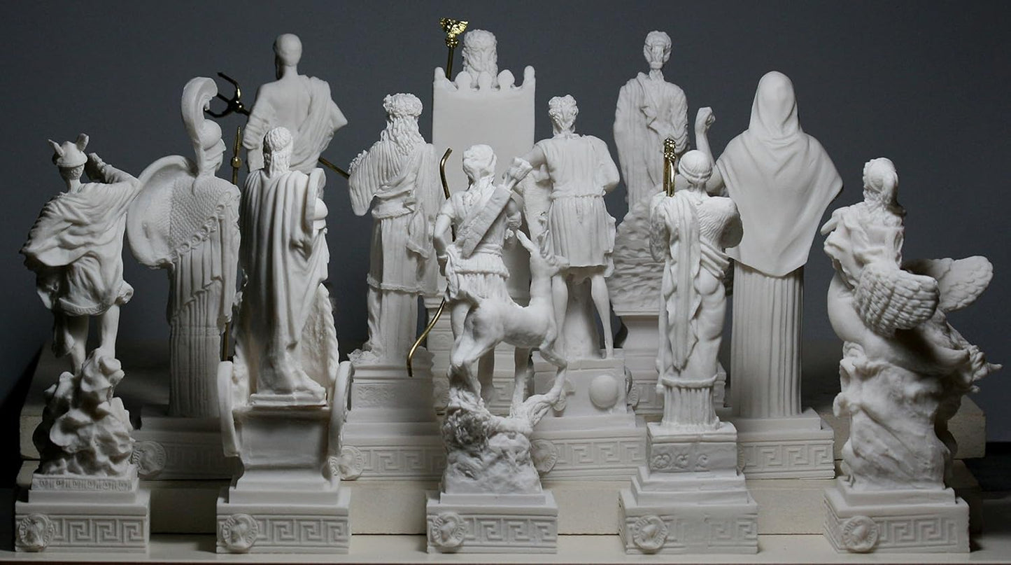 Set 12 Twelve Greek Olympian Gods Pantheon Figure Alabaster Statue Sculpture