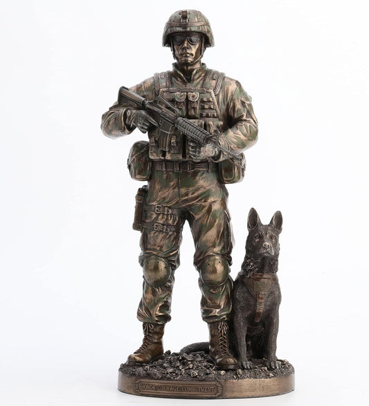 VERONESE Us Army Soldier And Dog Statue Honor, Courage, Commitment Figurine