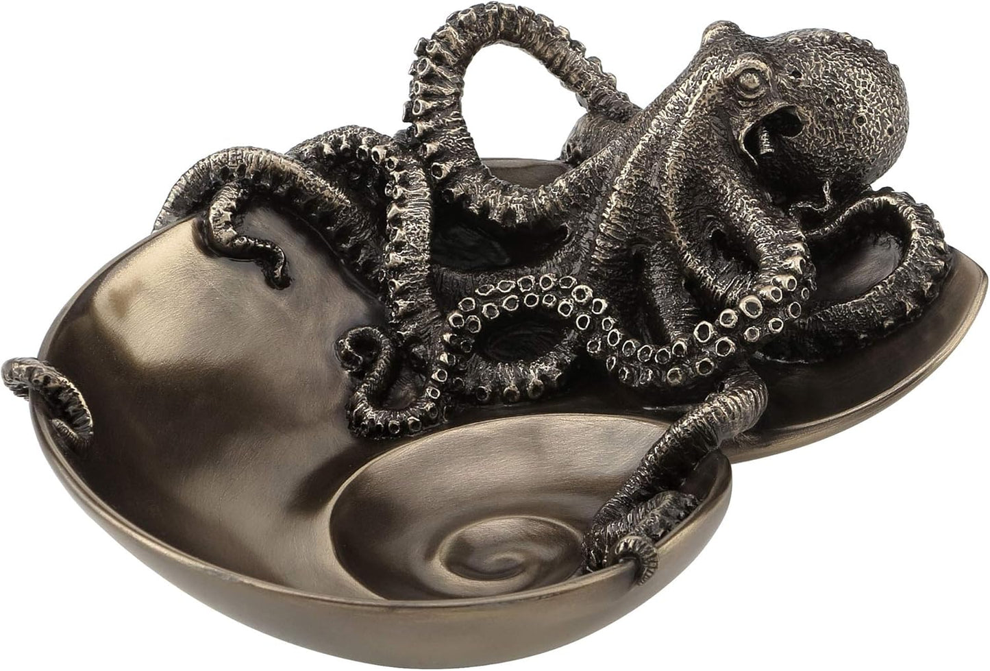 Veronese Design Container of Curiosity Bronze Finish Octopus On Nautilus Shell Tray