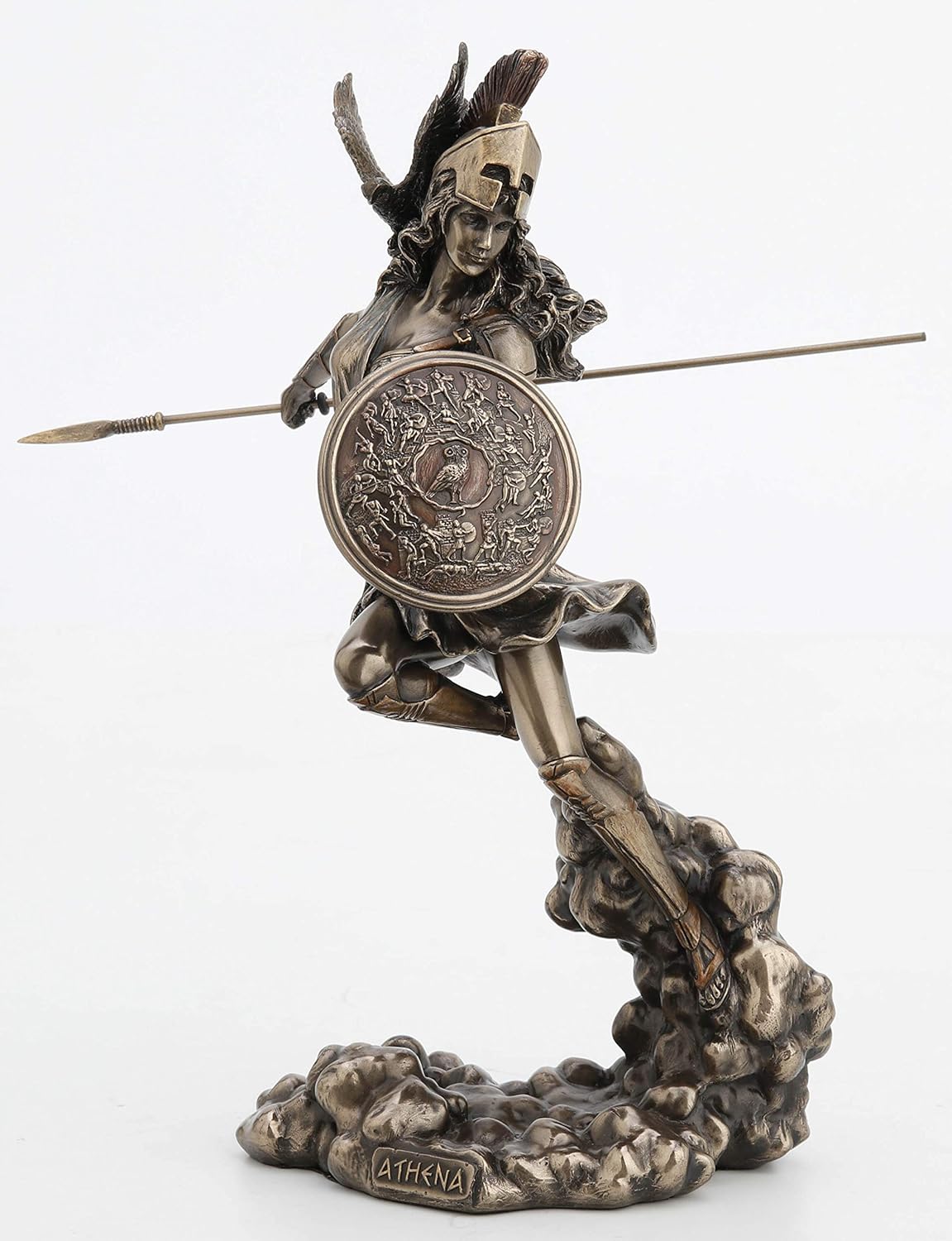 Veronese Design 9 1/4 Inch Greek Goddess Athena Holding Spear and Shield Cold Cast Resin Bronze Finish Statue Home Decor