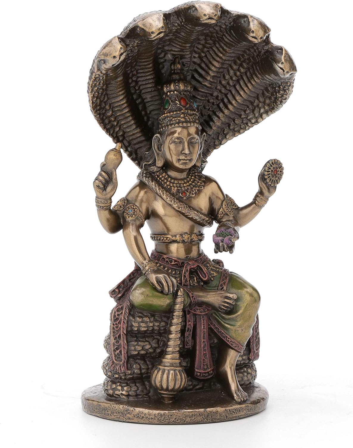 Veronese Design Bronze Finish Vishnu Resting On Shesha Holding Weapons and Lotus Statue