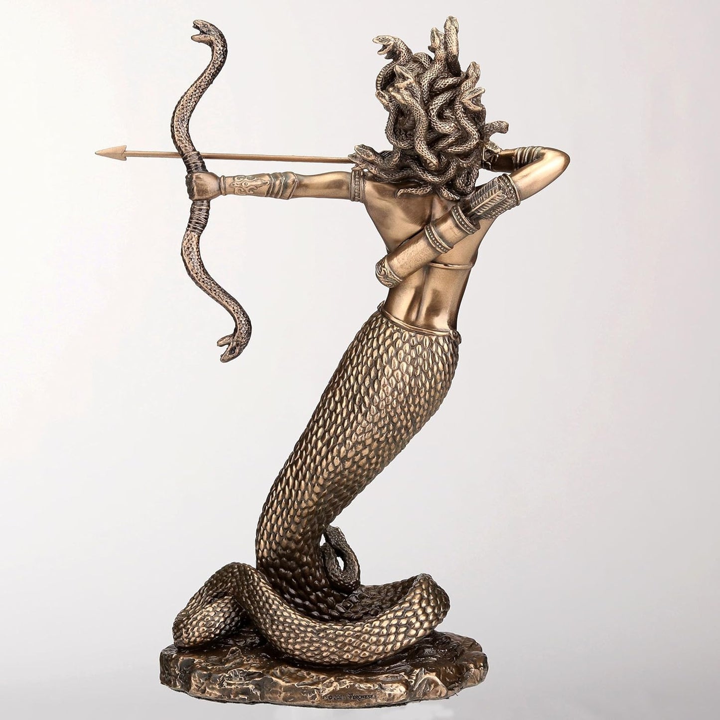 9 Inch Furious Medusa Shooting Arrow Resin Sculpture Bronze Finish