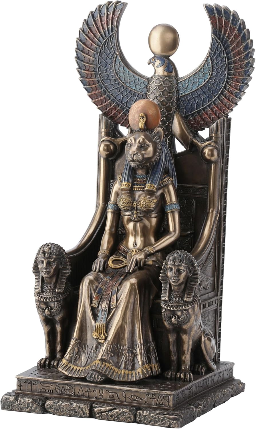 Ancient Egyptian Goddess of Healing Sekhmet Sitting on Throne Statue