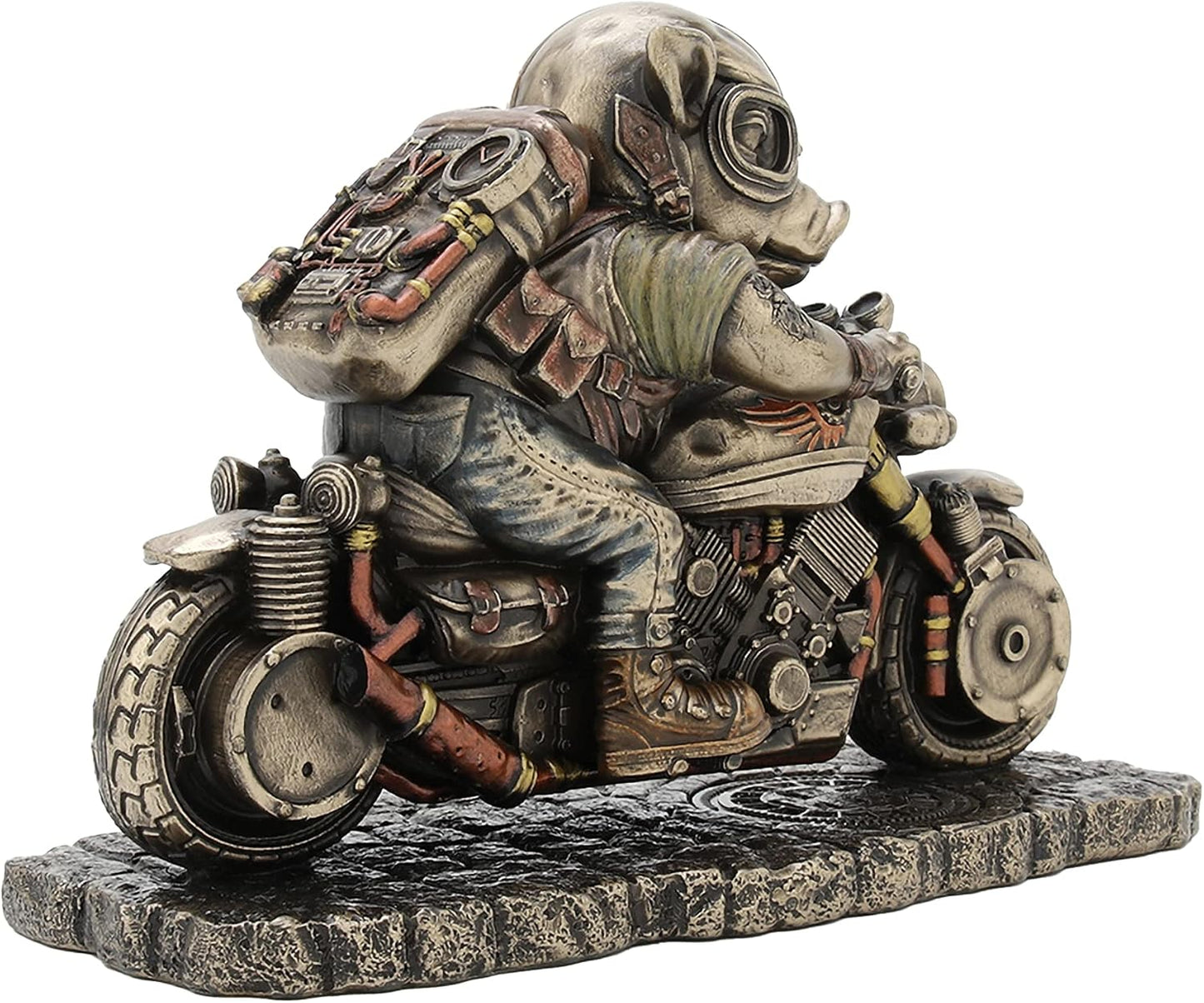 Veronese Deign 4 1/2 Inch Tall Steampunk Motorcycle Rough Rider Speed Bacon Hog Figurine Cold Cast Bronzed Resin Statue Pig Animal Collectibles