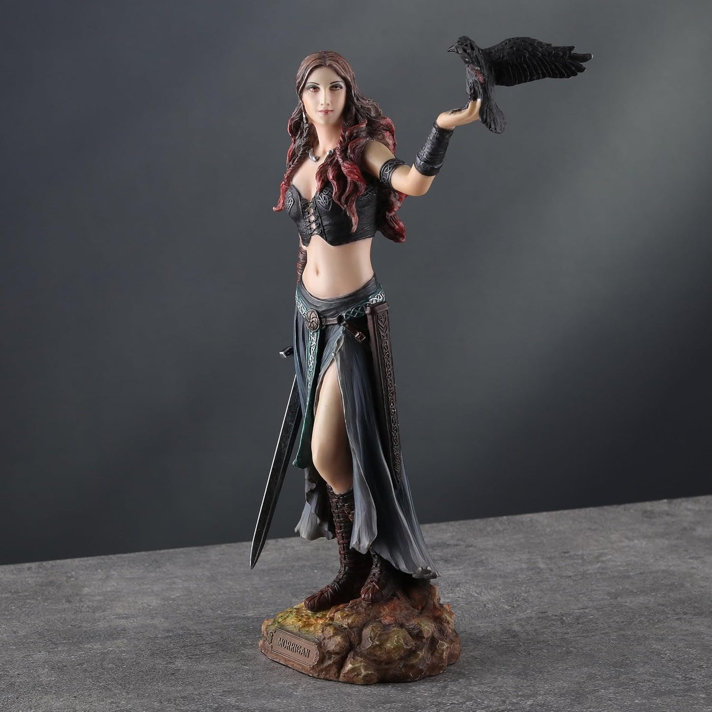 Veronese Design Morrigan Celtic Goddess of Battle w/Crow & Sword Hand Painted Statue
