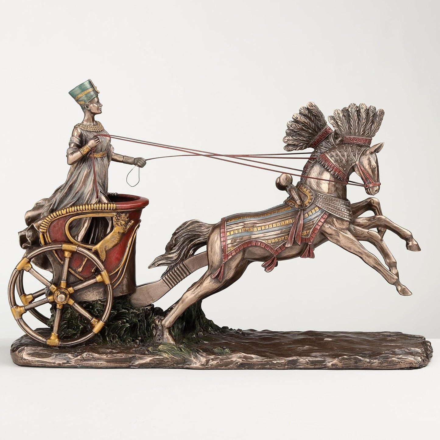 Veronese Design 11 5/8 Inch Egyptian Queen Nefertiti On Chariot Statue Cold Cast Resin Bronze Finish Statue