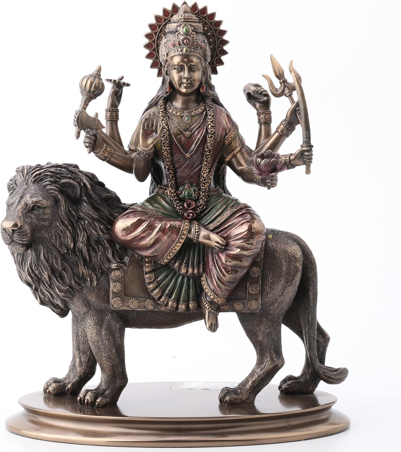 Veronese Design Durga Supreme Hindu Goddess Riding On Lion Statue