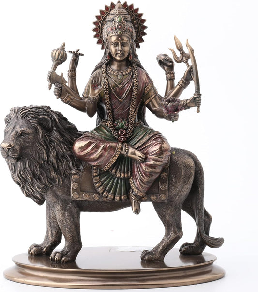 Veronese Design Durga Supreme Hindu Goddess Riding On Lion Statue