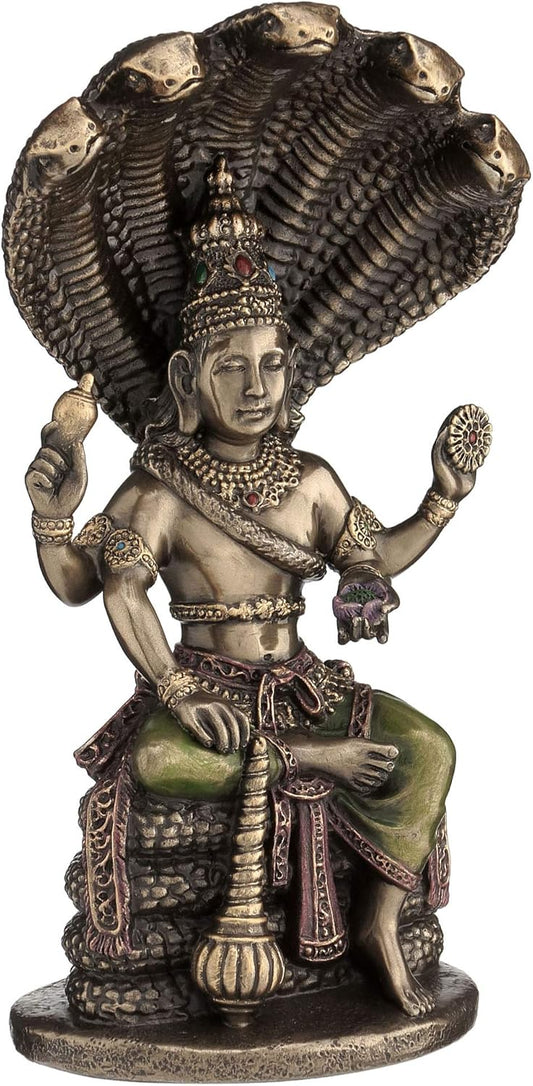 Veronese Design Bronze Finish Vishnu Resting On Shesha Holding Weapons and Lotus Statue
