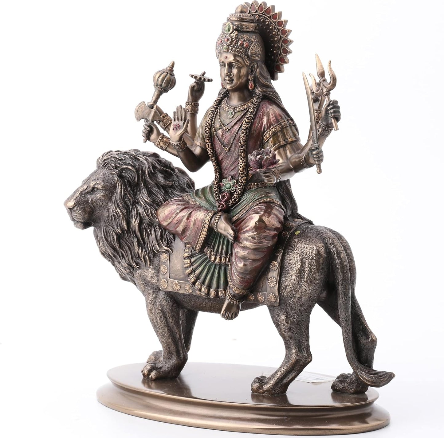 Veronese Design Durga Supreme Hindu Goddess Riding On Lion Statue
