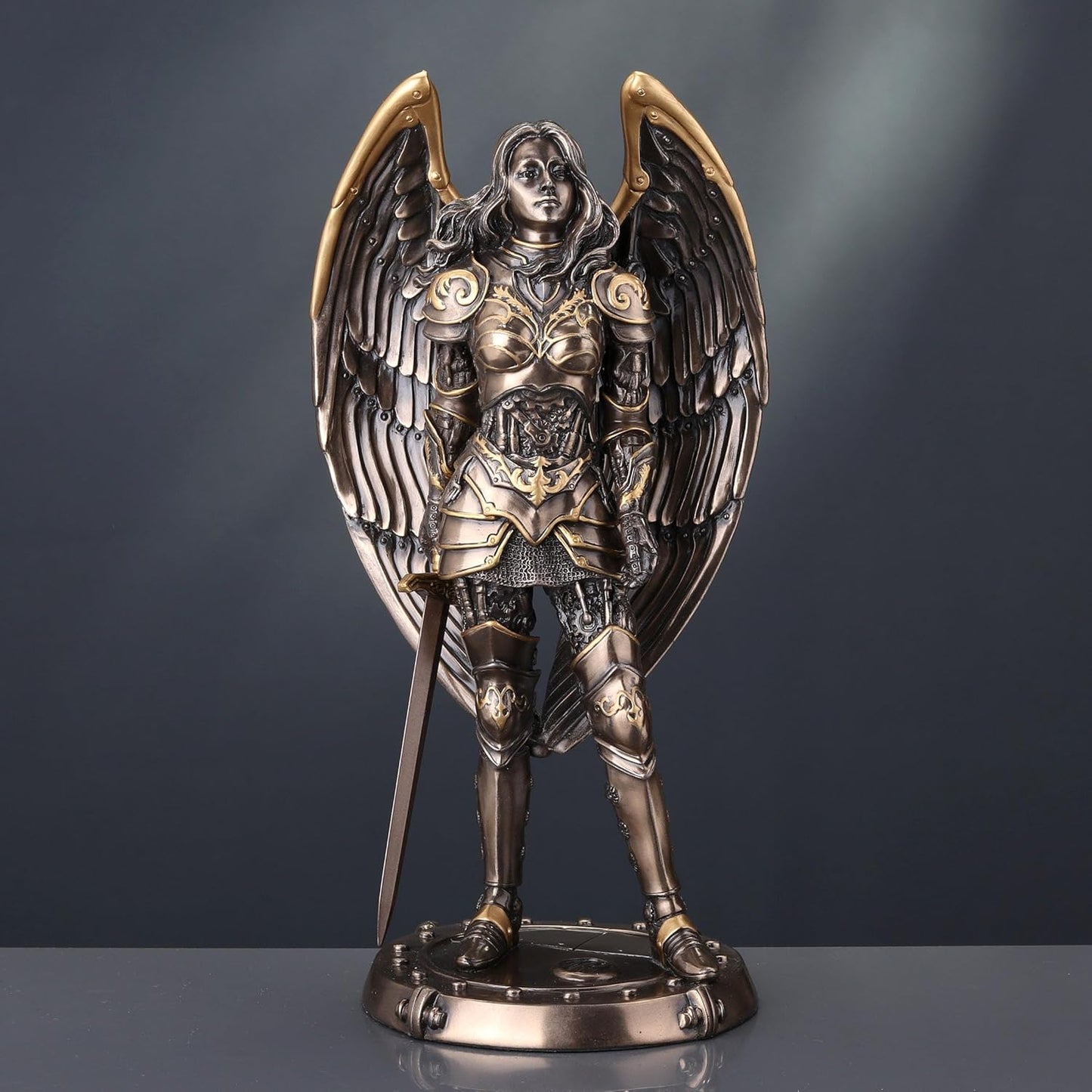 Veronese Design 9 5/8 Inch Tall Steampunk Armored Female Angelic Knight Cold Cast Bronzed Resin Sculpture Fantasy Collectible Figurine