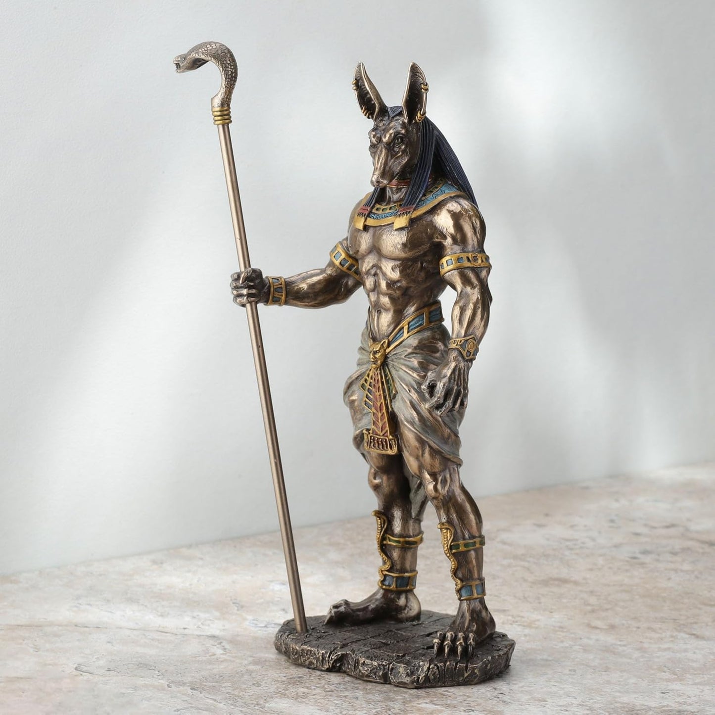 Veronese Design Anubis Holding Cobra Head Scepter Statue