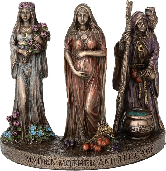Veronese Design 4 3/8 Inch Triple Moon Goddess Maiden Mother and Crone Cold Cast Resin Bronze Finish Wiccan Sculpture