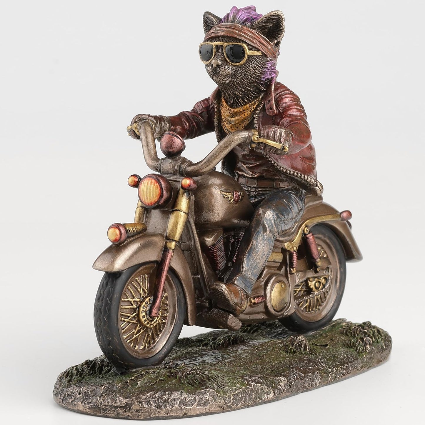 Veronese Design 5 5/8 Inch Cataclysm Moto Street Cat Cold Cast Resin Bronze Finish Steampunk Animal Statue