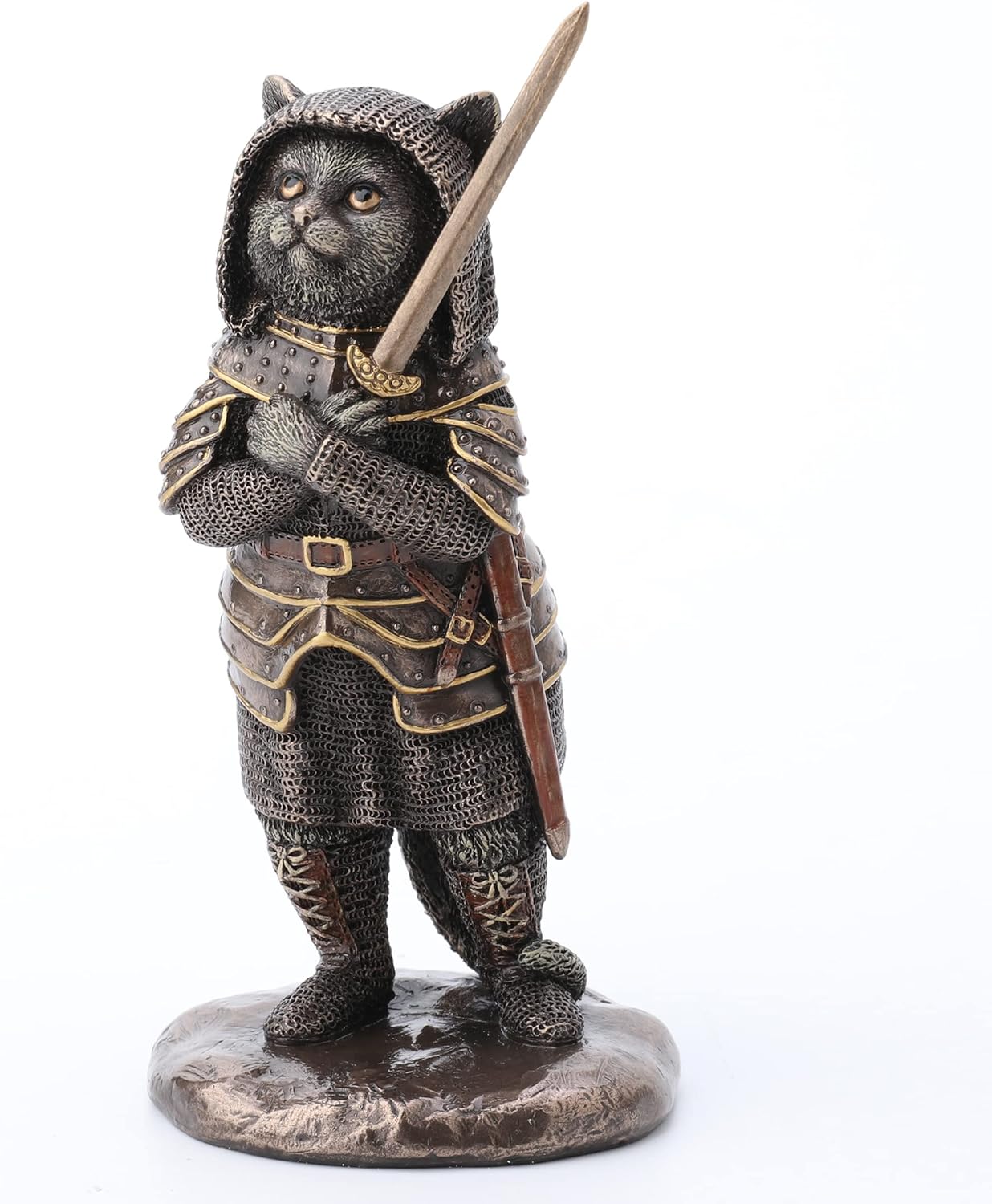 Veronese Design 5 7/8 Inch Sir Pounce A Lot The Cat in Knight Armor Cold Cast Resin Bronze Finish Sculpture Figurine