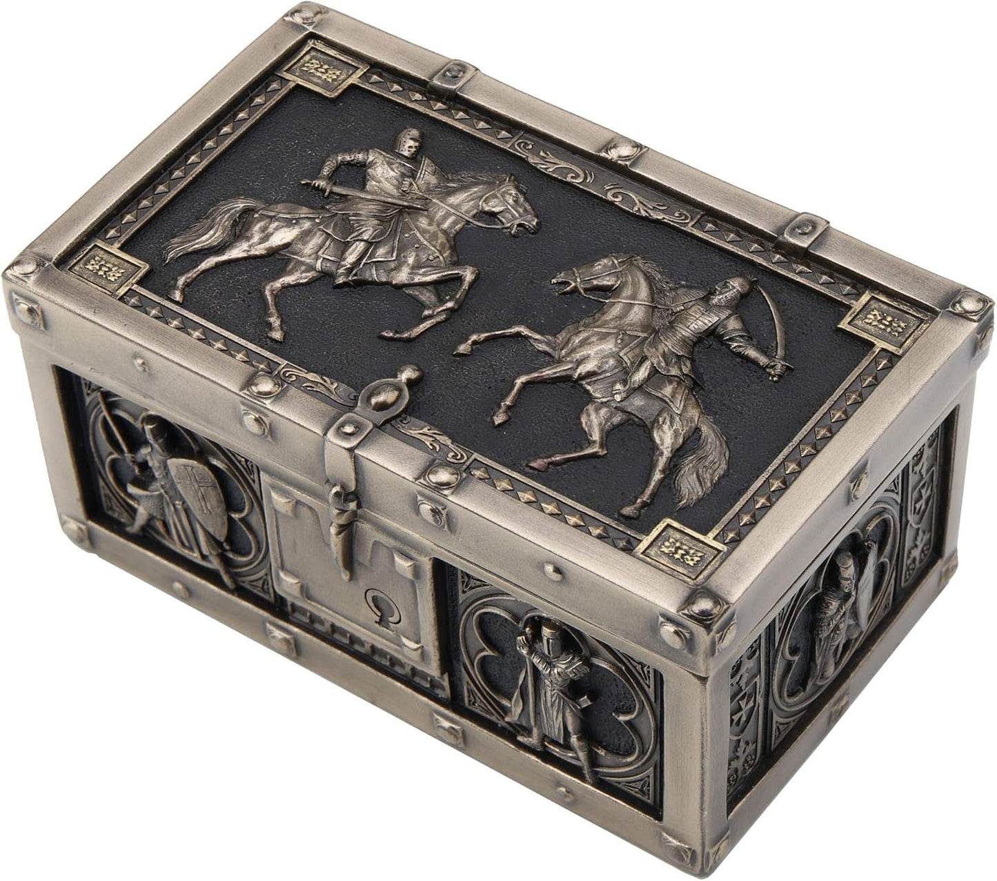 Veronese Design 4 5/8 Inch Battling Crusader Hinged Trinket Chest Antique Bronze Finish Sculpture Box