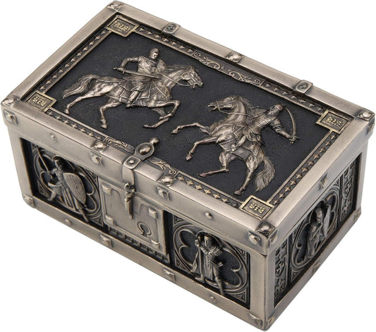 Veronese Design 4 5/8 Inch Battling Crusader Hinged Trinket Chest Antique Bronze Finish Sculpture Box