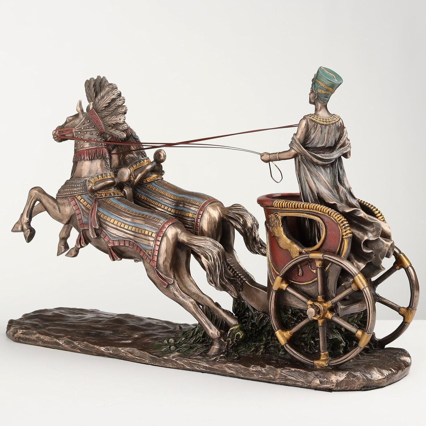Veronese Design 11 5/8 Inch Egyptian Queen Nefertiti On Chariot Statue Cold Cast Resin Bronze Finish Statue