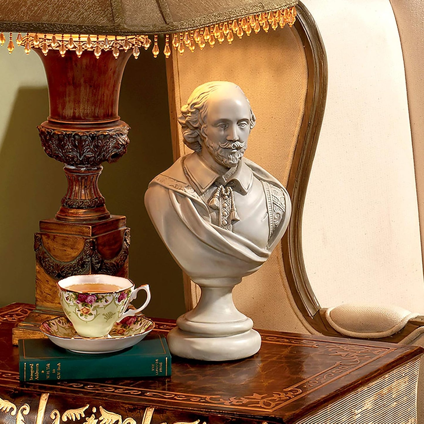 William Shakespeare Bust Statue, Desktop, Polyresin, Antique Stone, 30.5 cm