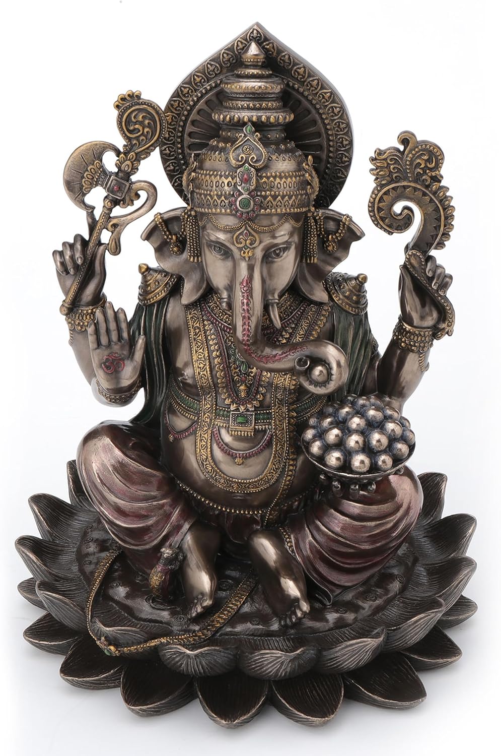 Veronese Design Bronze Finish Ganesha Seated On Lotus Holding Sacred Objects Statue