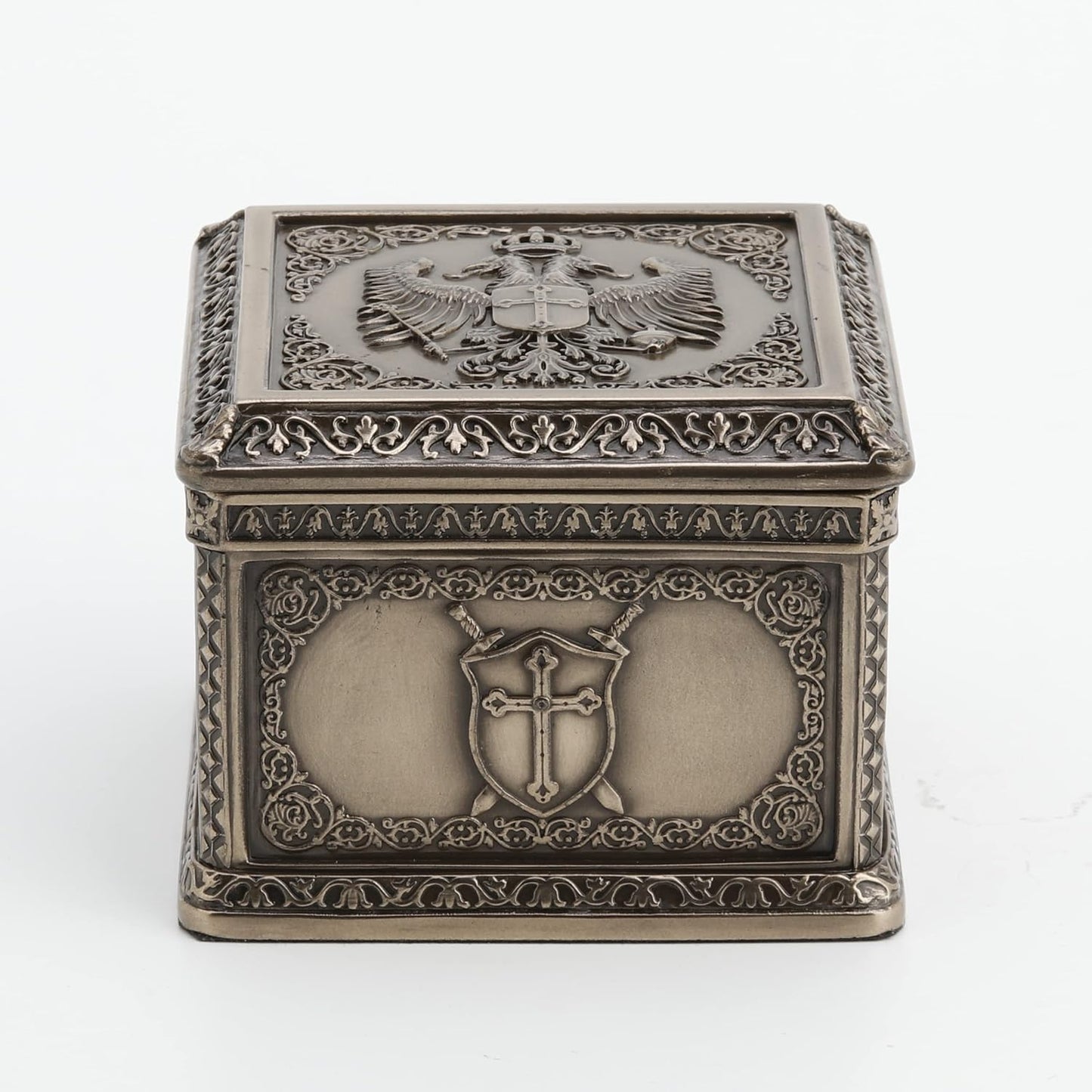Veronese Design 3" Tall Empire Double Headed Eagle Crest Square Trinket Box Cold Cast Resin Sculpture Antique Bronze Finish Statue