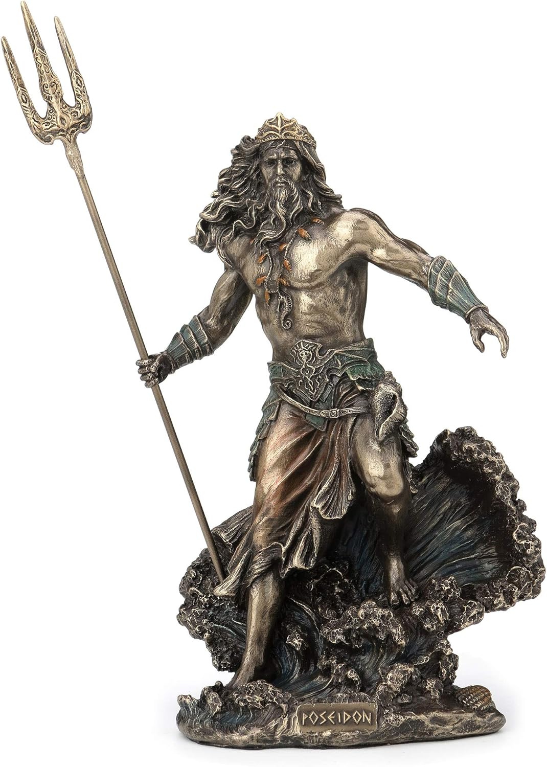 Veronese Design 7 7/8 Inch Greek God Poseidon Standing Over Crashing Waves Cold Cast Resin Statue Bronze Finish