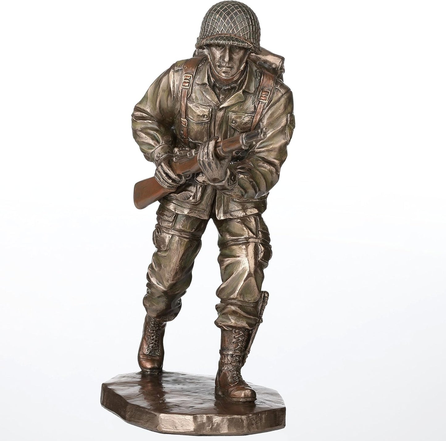 Veroese Design 9 3/8 Inch US Army Soldier Rifle Infantryman Cold Cast Resin Bronze Finish Sculpture Military Gift Decor Statue