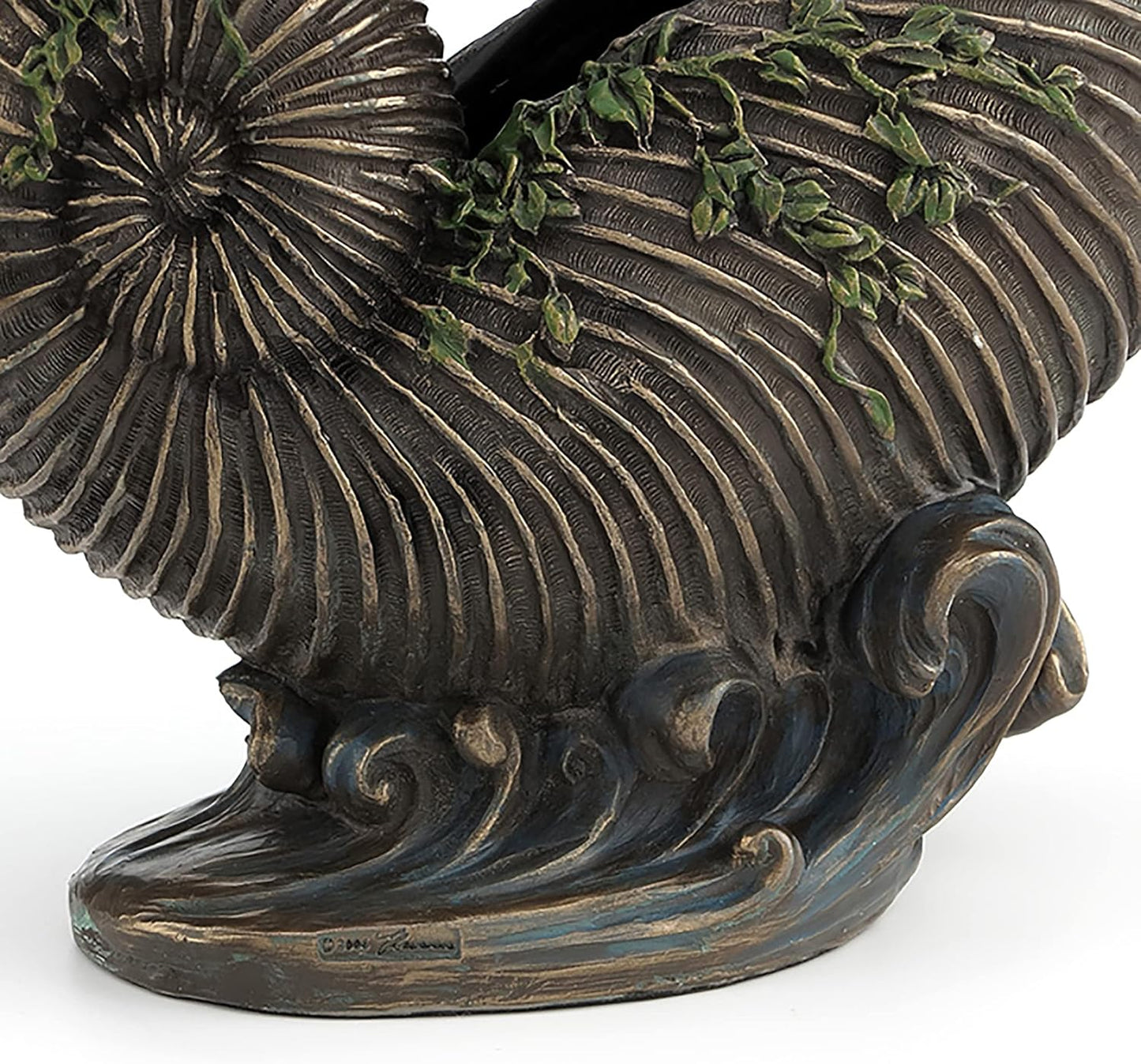 Veronese Design 9 5/8 Art Nouveau Nude Ldy Sitting On Nautilus Shell Container Resin Sculpture Bronze Finish