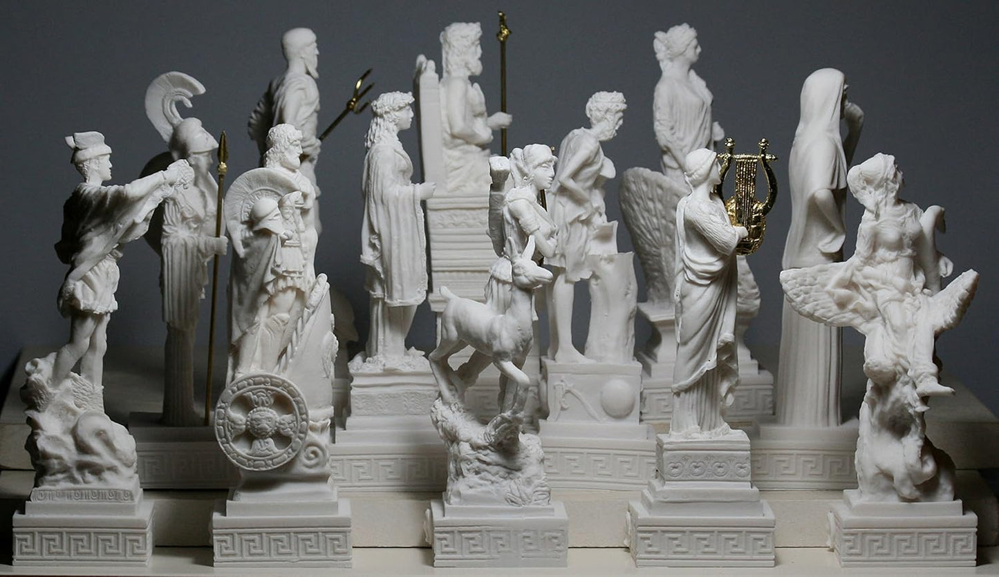 Set 12 Twelve Greek Olympian Gods Pantheon Figure Alabaster Statue Sculpture