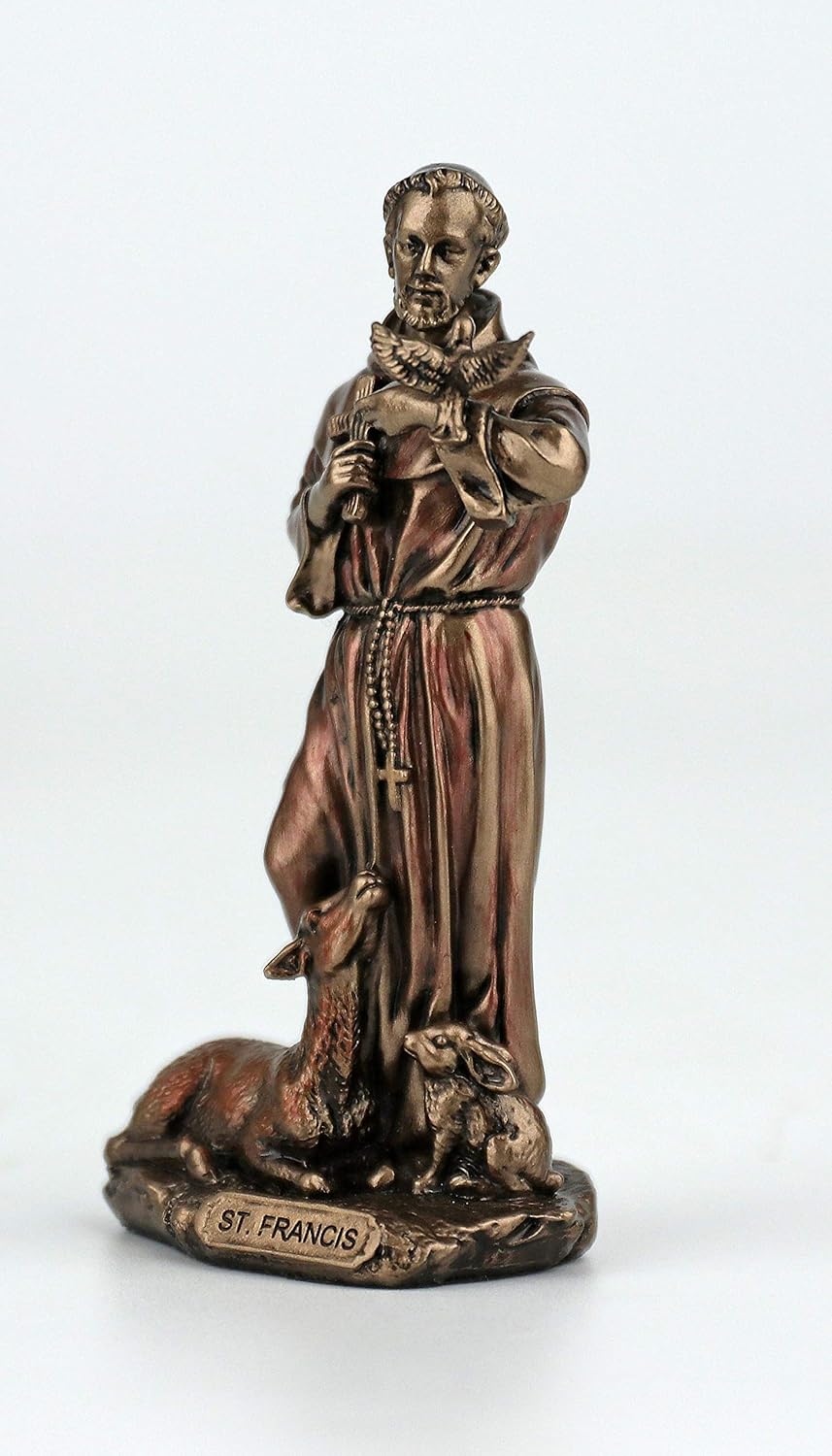 Veronese Design 3 3/8 Inch Saint Francis of Assisi Cast Resin Hand Painted Antique Bronze Finish Statue Home Decor
