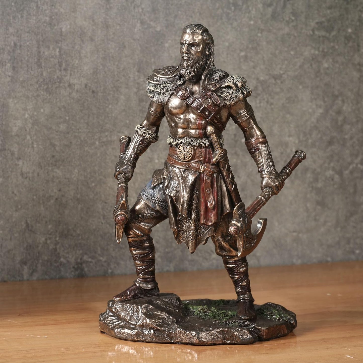 Veronese Design 6 1/4 Inch Viking Twin Axes Warrior Male Resin Sculpture Cold Cast Bronze Finish