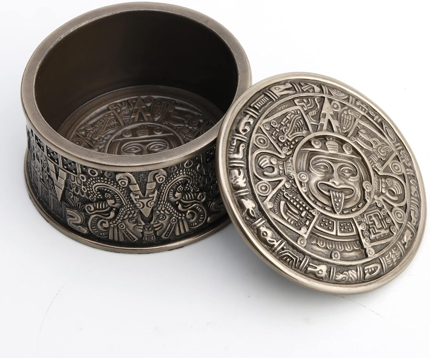 Veronese Design 2 3/8" Tall Aztec Sun Stone Round Trinket Box Antique Bronze Finish Resin Sculpture